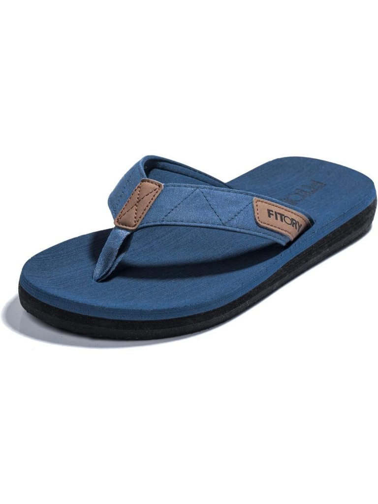 Men's Blue Flat Thongs Solid Comfort Split Toe Rubber Flip Flop Slipper Shoes